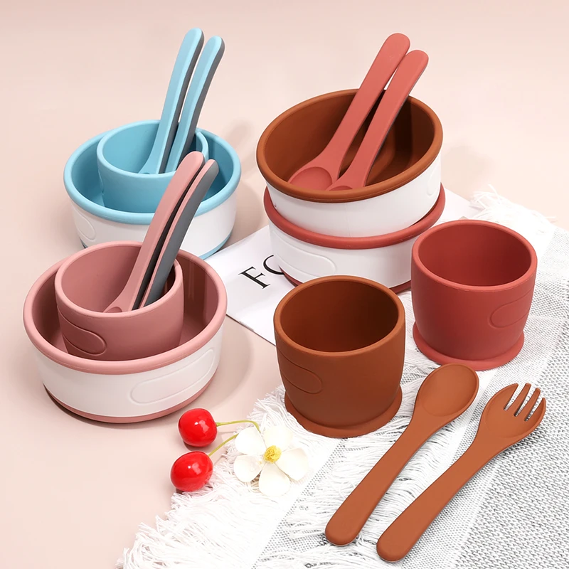 Food Grade Baby Led Weaning Supplies Eating Utensils Set Suction Plate