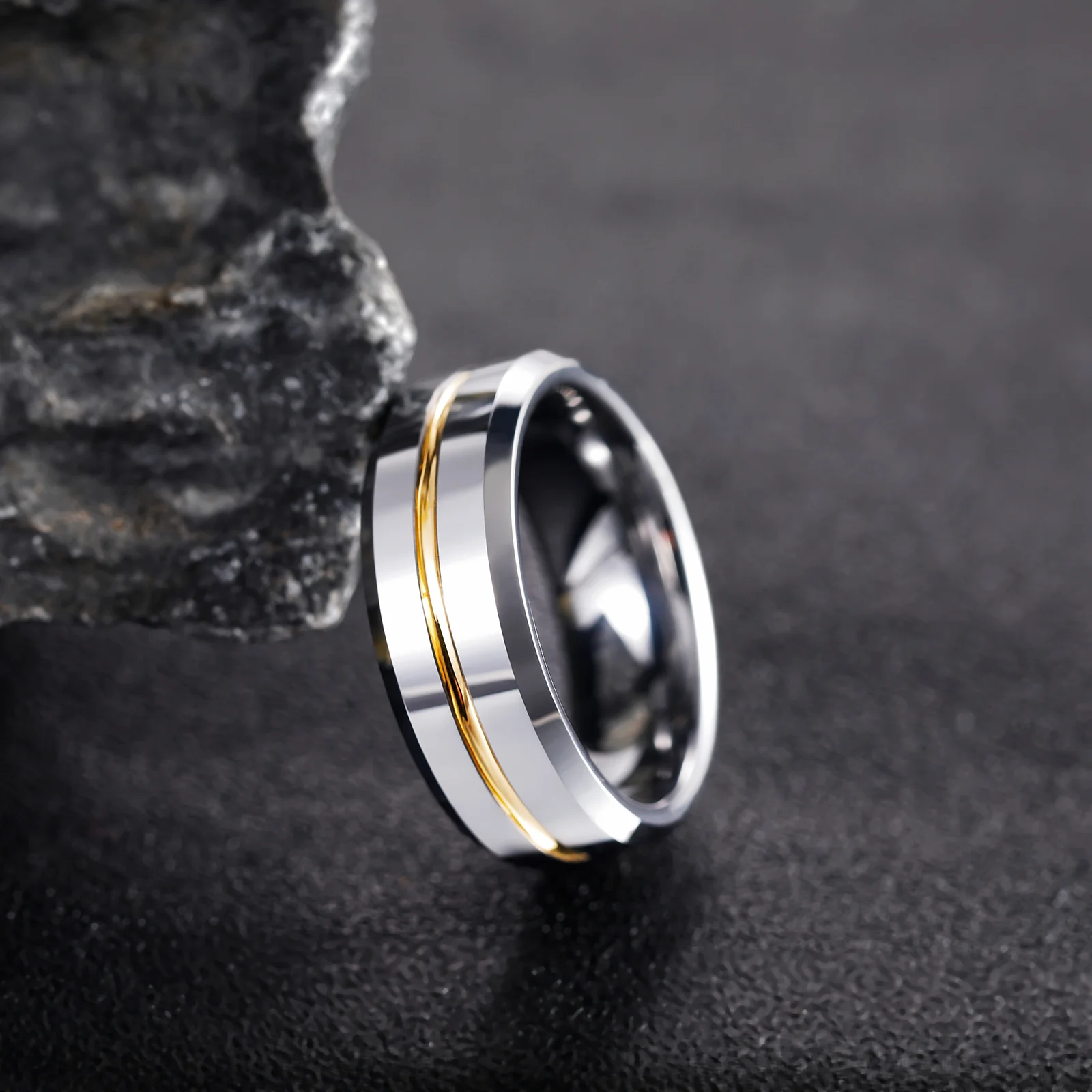 Somen 8mm Customized High Polished 24k Gold Inlay Tungsten Carbide Ring ...