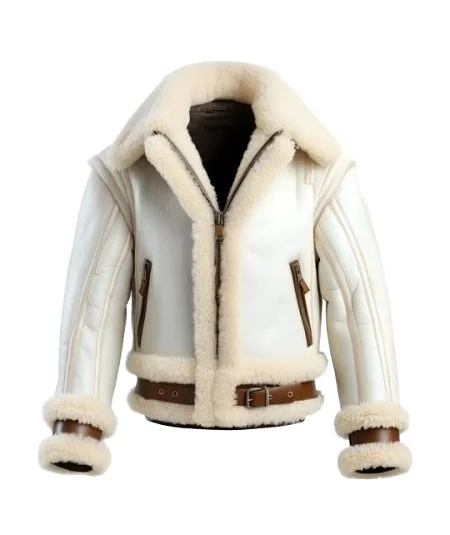 Luxury White Leather Jacket Men B3 Bomber Real Sheepskin Shearling Coat Winter Warm Fur Lined Aviator Flight Jacket Top