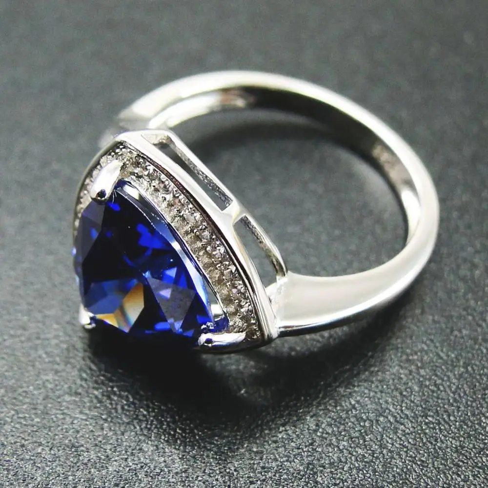 925 Sterling Silver Trillion Cut Solitaire Tanzanite Engagement Ring  Created Blue Tanzanite Jewelry