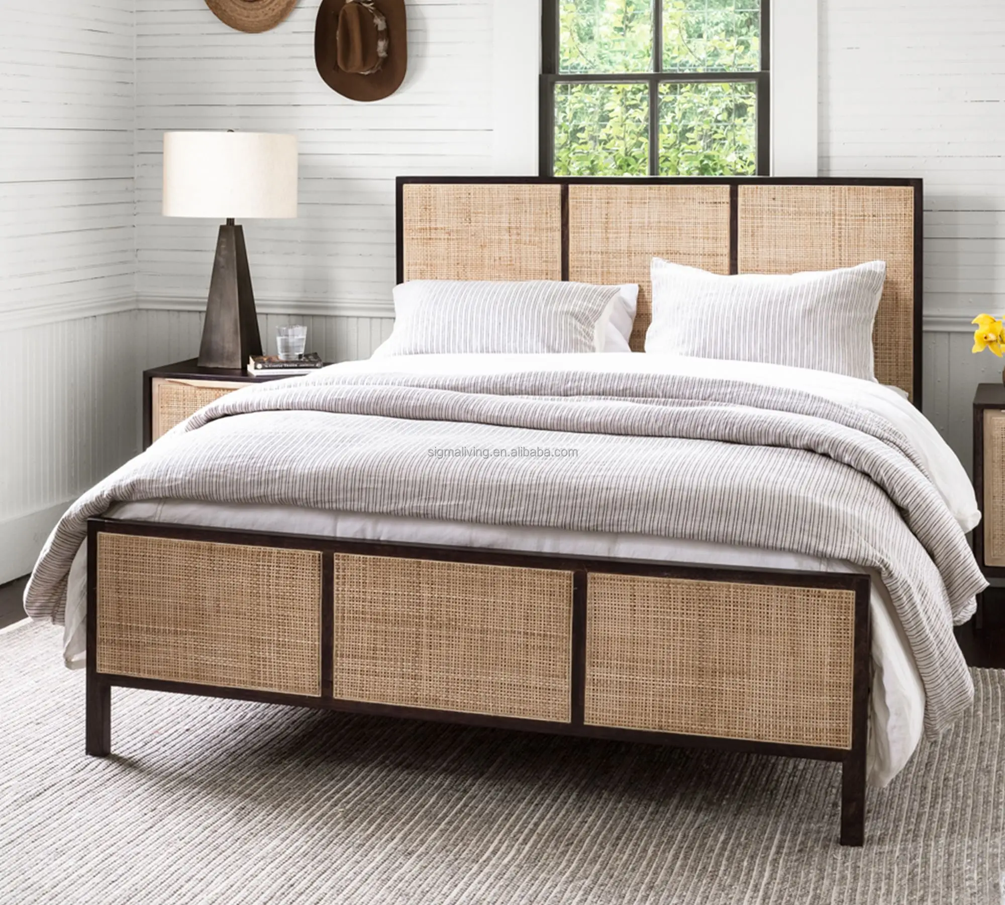 King bed smart bed indoor furniture bedroom sets cane platform bed