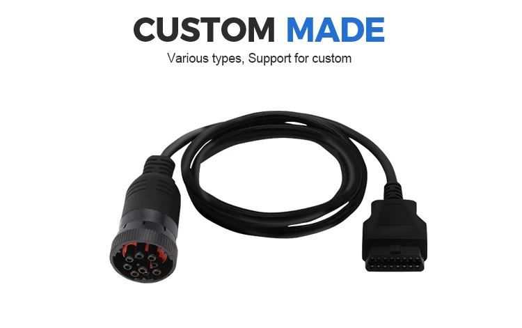product custom cables black obd2 obdii 16pin j1939 eld cable-4