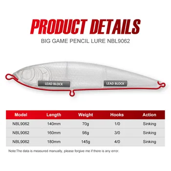 For Nobby Submerged Pencil Sea Fishing Luya Artificial Hard Bait 14cm62g Boat Fishing Far Sea GT Fake Bait ABS Fishing Gear – Pencil – view 3