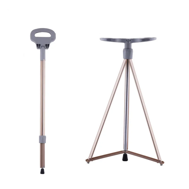 AMPMOUTDOOR GPS Multifunctional Adjustable Trekking Poles Survival Aluminum Four Legs Folding Walking Stick with Foldable Chair
