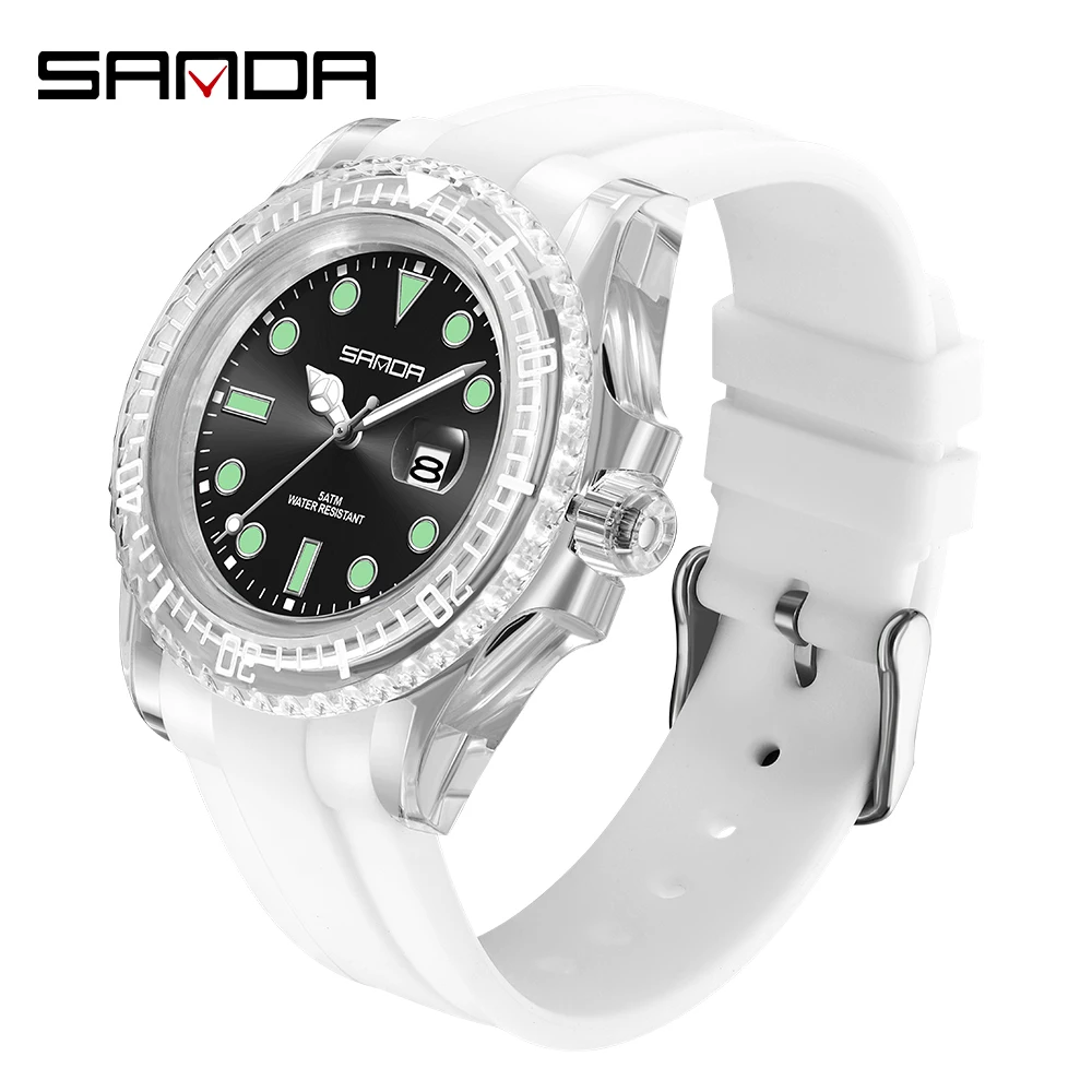 Sanda9007新着透明男クォーツ時計本物のシリコンバンド高品質カレンダーキャラクタービジネス腕時計 - Buy Wholesale  Business Wristwatch