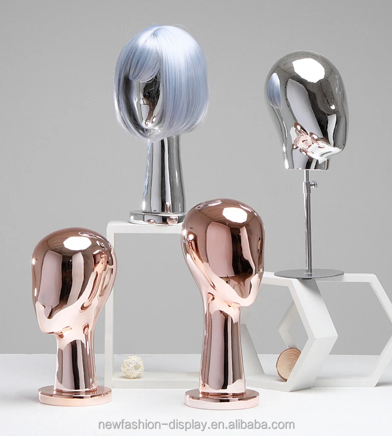 Chromed Wig Head Stand Mannequin Shiny Gold Silver Mannequin Head For