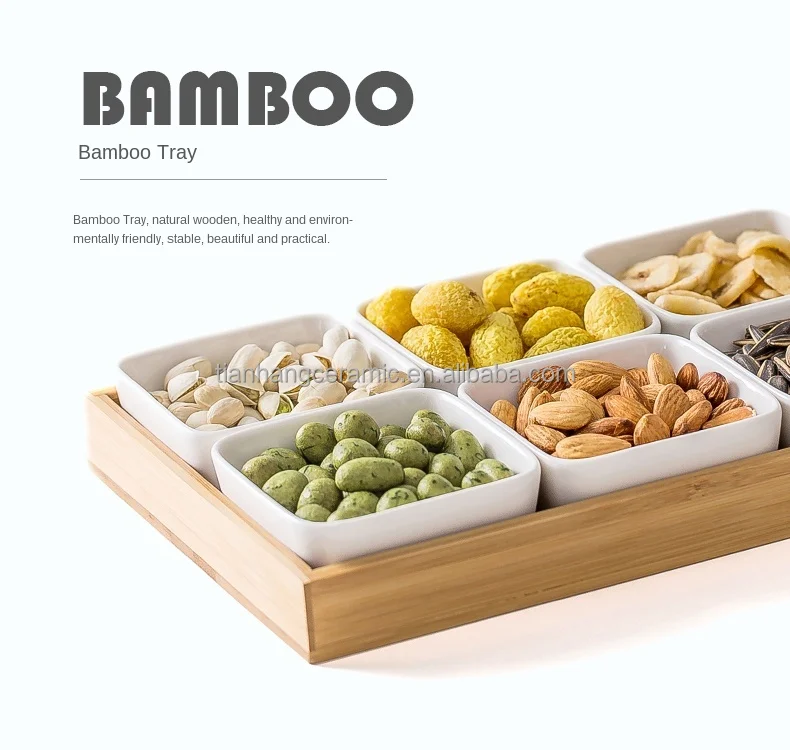 High Quality Nordic ceramic candy box with dried fruit Home multifunctional fruit salad dressing divider Bamboo and Snack plate.jpg