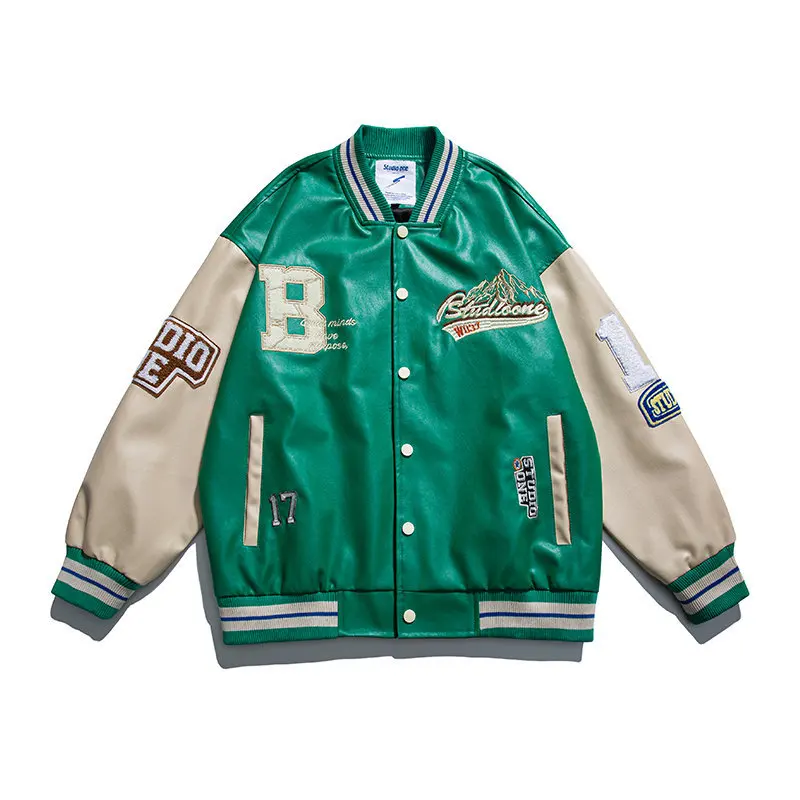 CE Letter Embroidery Flocking Baseball Jacket Men Green Winter Thick  Varsity Jackets Loose Bomber College Coats Unisex 2023