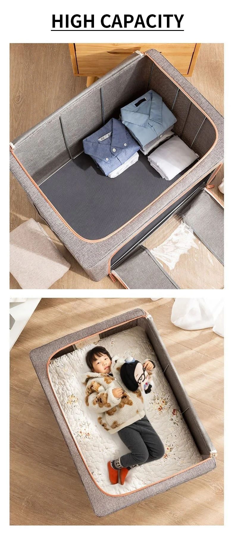 Moistureproof Dustproof Folding Fabric Storage Box With Steel Frame