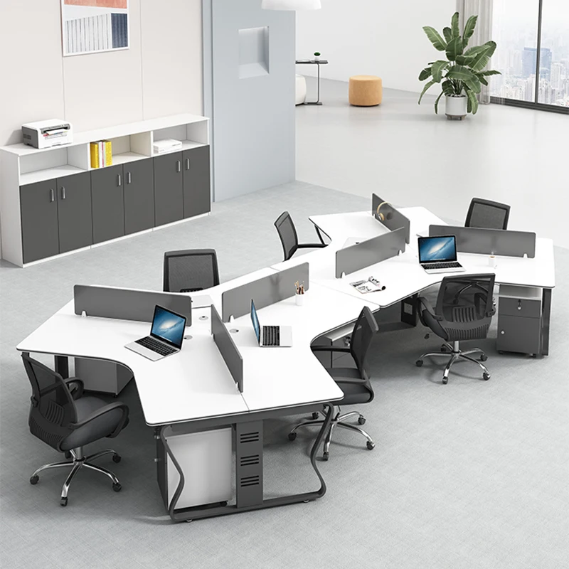 Modern Officeworks Table Y Shaped 7 Person Modular Wooden Office Desk ...