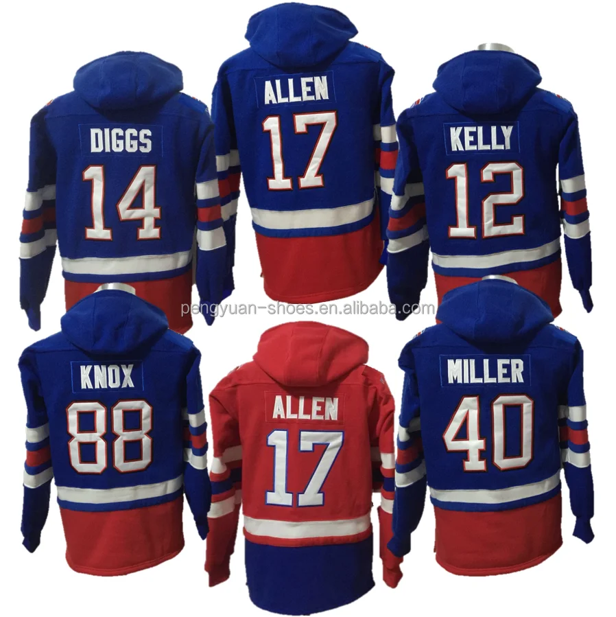 Wholesale Custom #17 Josh Allen #14 Stefon Diggs #40 Von Miller Style Jersey  Embroidered American Football Sweater Winter Hoodie From m.