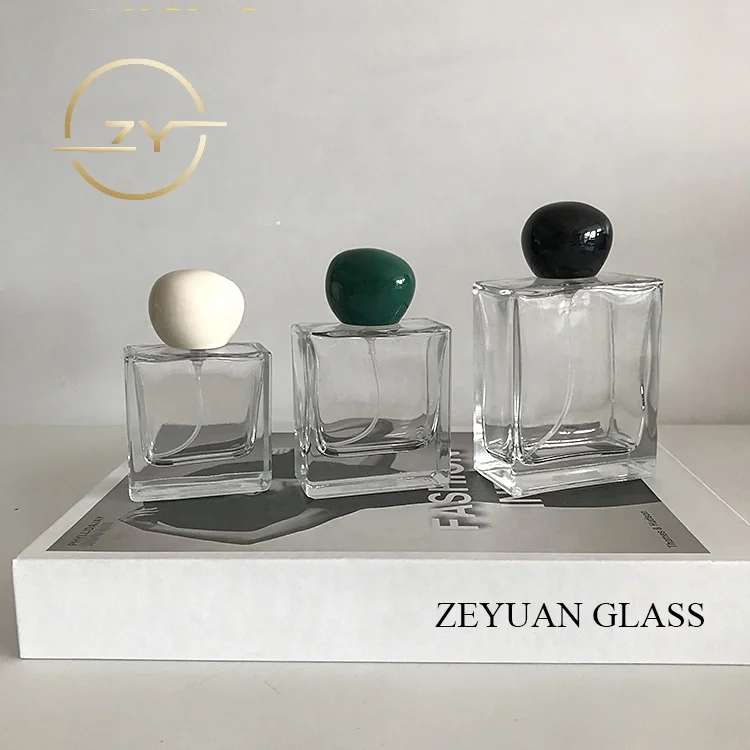 30ml 50ml 100ml Square Rectangle Spray Glass Bottles With Plastic Caps Empty Perfume Bottle for Packaging