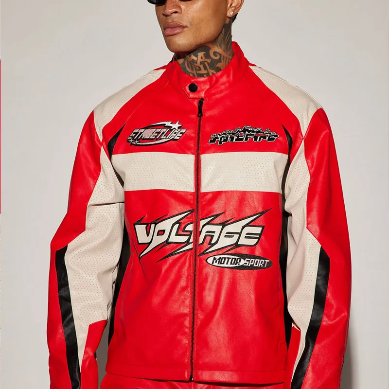 Custom Design Retro Classic Leather Motorcycle Jacket Oem logo Patch Genuine Leather Racing Jacket for Men