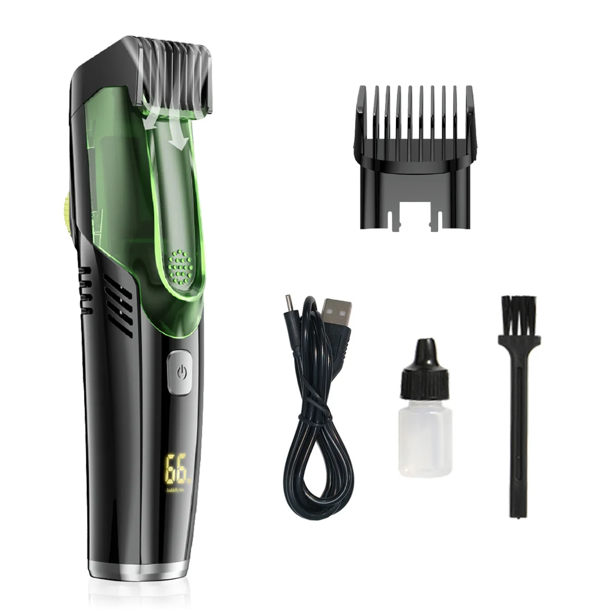 Automatic Vacuum Low-Noise Hair Clipper with Ceramic Black Moving Blade for Professional and Household Use