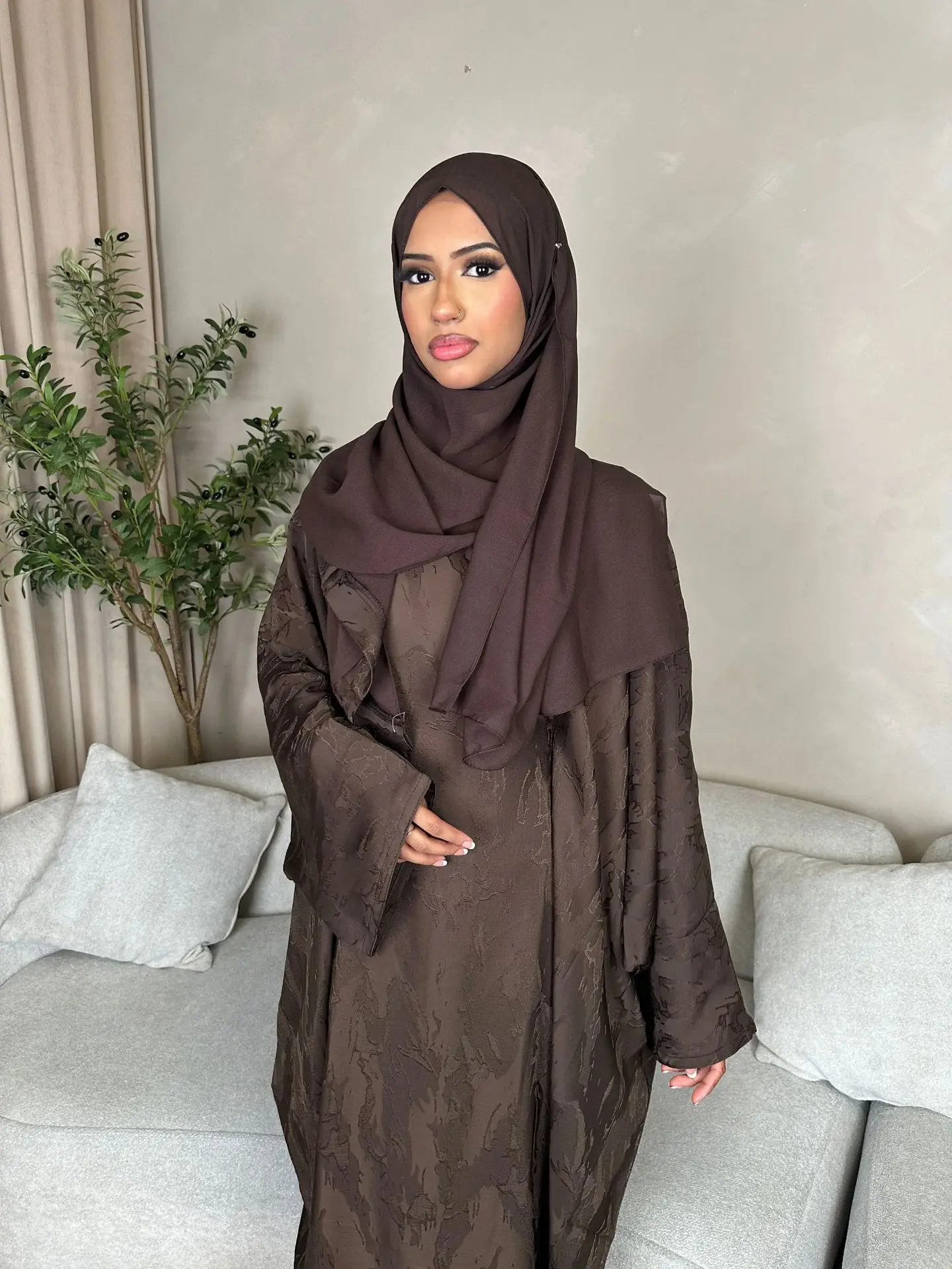 Ramadan EID Butterfly Sleeve Kaftan Rob Jacquard Fabric Satin Plus