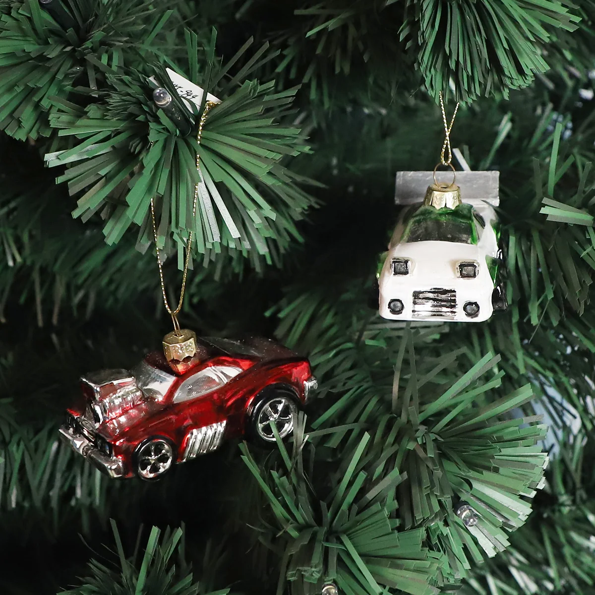 Objet de décoration de Noël pour arbre luxueux et brillant, cadeau en forme de voiture en verre