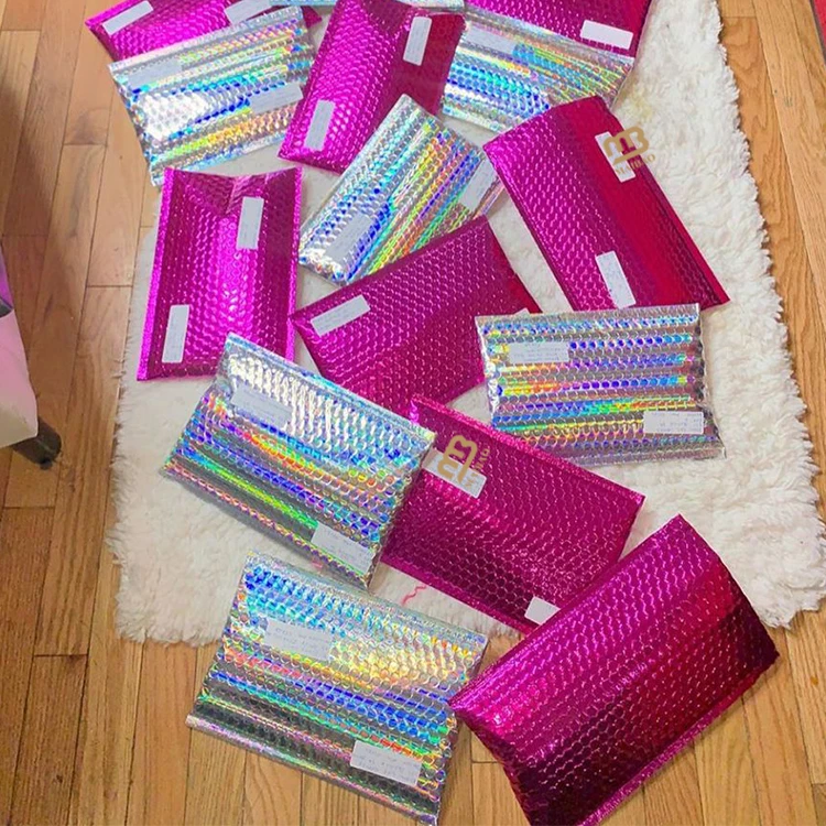 Custom Eco Friendly Padded Bubble Envelopes Holographic Metallic Bubble Mailer Shipping Bag Poly Bubble Padded Envelopes Mailer