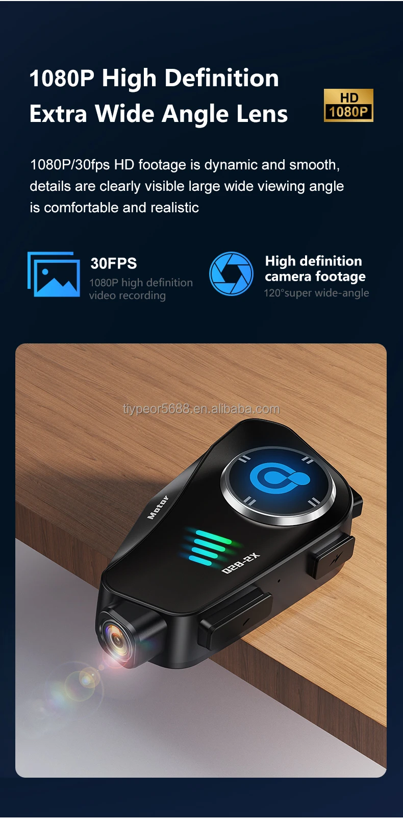 product tiypeor waterproof motorcycle helmet intercom headset auto answer calls with hd recorder camera bt 2 person intercom 1000 meters-3