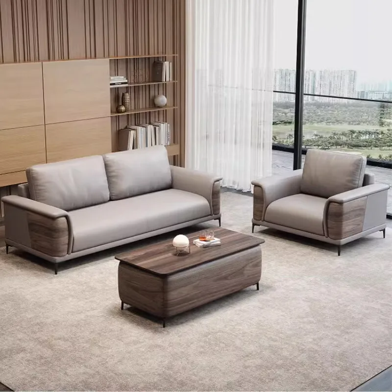 Simple Foldable Three Seat Office Sofa Best Price Wood Coffee Table Set Office Room Furniture Modular Modern