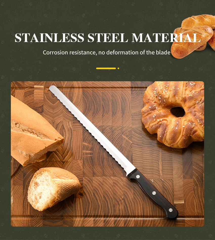 Cuchillo de pan profesional acero al carbono con mango de madera_voghion.com