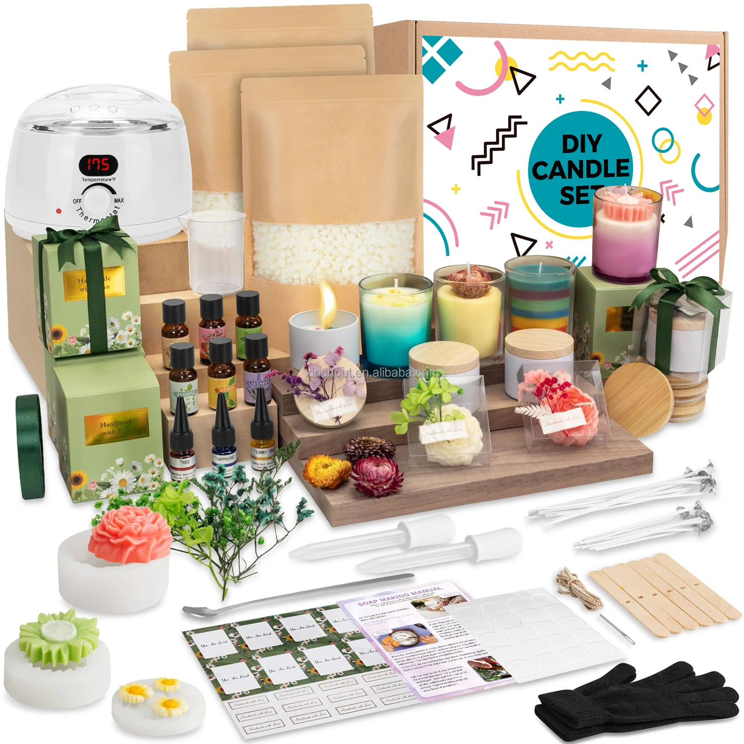 Candle Making Kits for Adults Beginners 91PCS 1200g Wax DIY Candle Making Kit with Electric Wax Melter Pot All in Kit