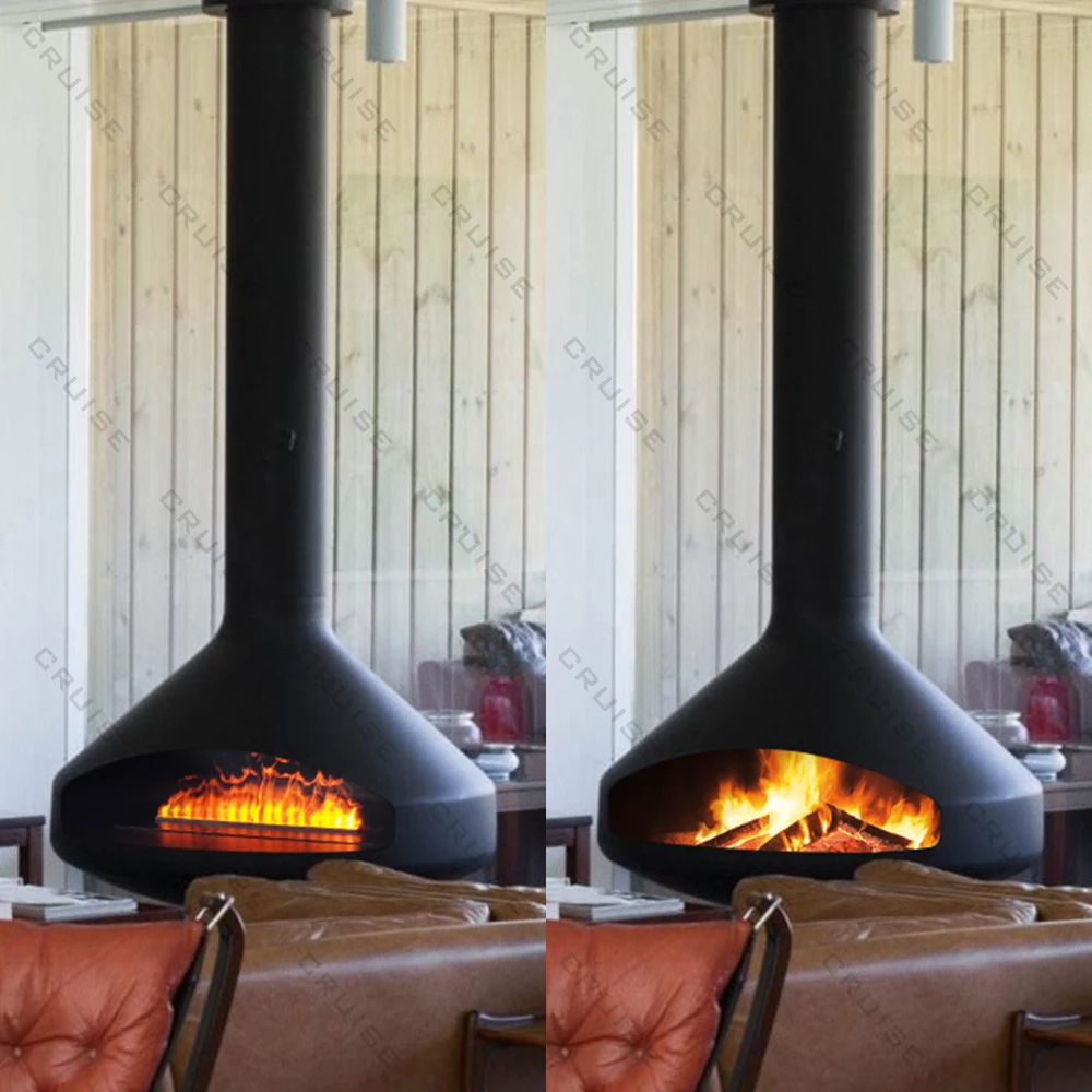 CRUISE Ceiling Mounted Low-Energy Refractory Furnace Suspended Wood Stove Gas 800mm Hanging Fireplace Indoor Living Room
