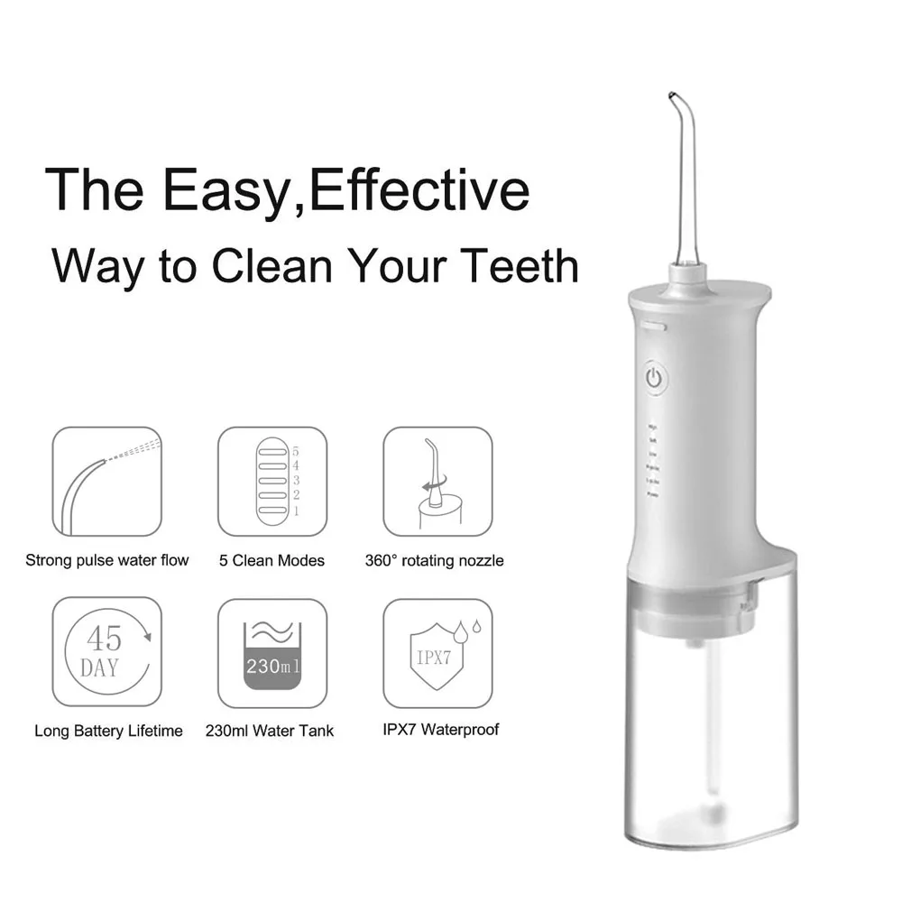5 Modes Oral Irrigator Usb Rechargeable Water Flosser Cordless Dental 230ml Ipx7