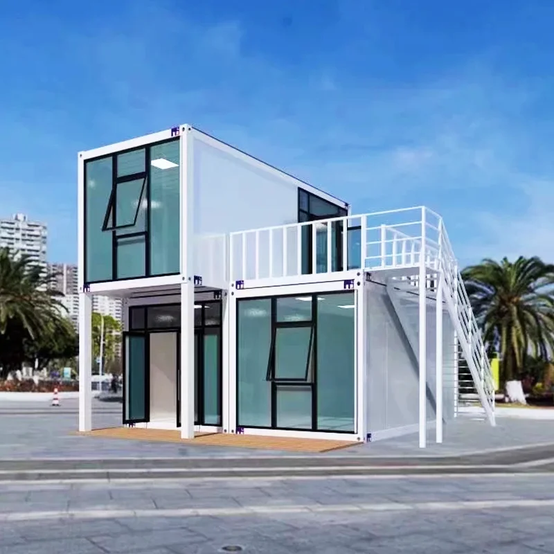 Customized 40ft Curtain Wall Two Layers Terrace Handrail Modular Prefabricated House for Office