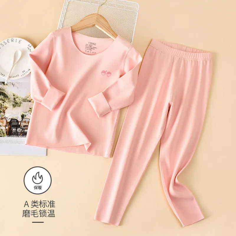 Детский бархатный костюм бесшовное теплое термобелье для мальчиков и девочек плюс бархатная плотная осенняя одежда длинные