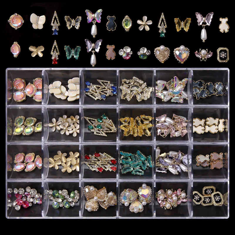 product 24 grid nail supplies jewelry with rhinestone charms 3d nail art stickers decoration for nail diy-31