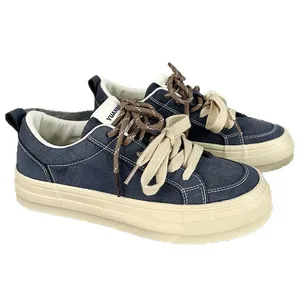 Men's Basic Style Three-Time Vulcanized Running Sneakers Thick-Soled Canvas Shoes Genuine Suede Leather Height Increasing Trendy