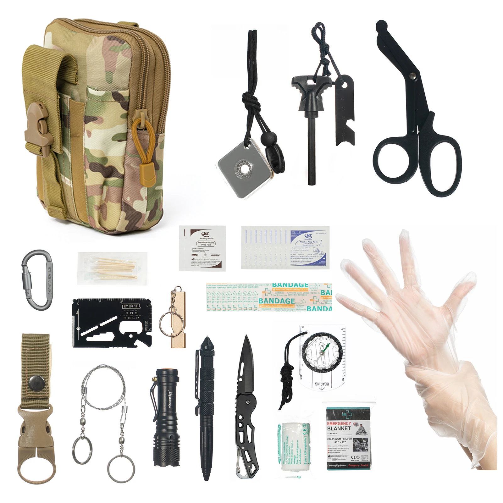 Emergency Survival Kit, First Aid Kit Professional Survival Gear Tool with IFAK Molle System Compatible Bag, Gift