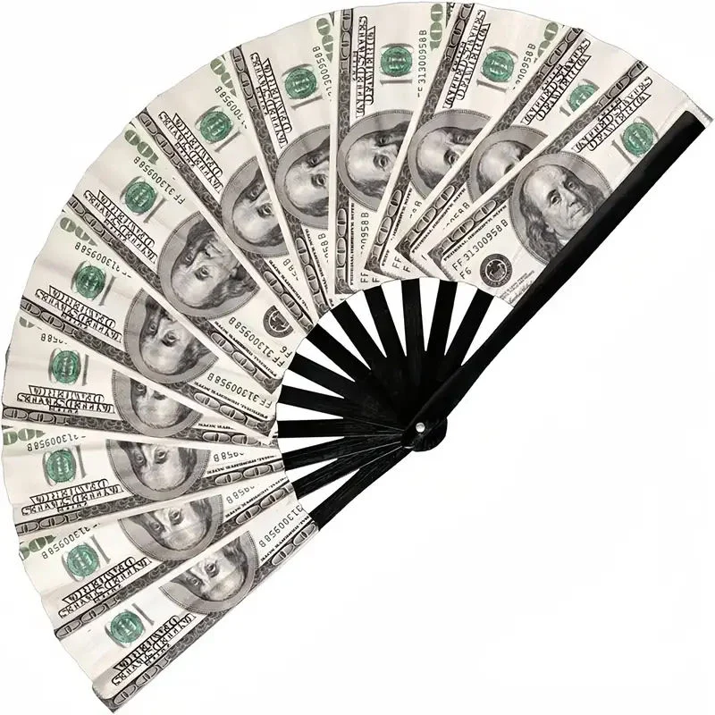 33cm Large Plastic Hand Fan Dollar Bill Design Folding Handheld Fan Dollar Money Gifts Wedding Dancing Decoration