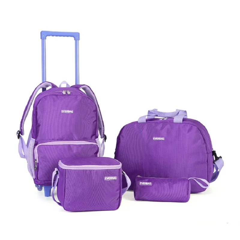 Plain Purple Oem Mochilas Rolling Luggage Wheeled Kids Back Pack