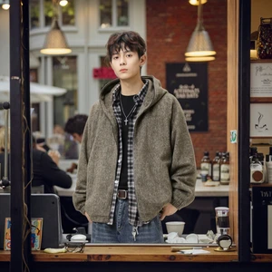 OEM ODM Men's Casual Mohair Hooded Cardigan Sweater Autumn Winter Silhouette Loose Woolen Jacket American Retro Style Solid