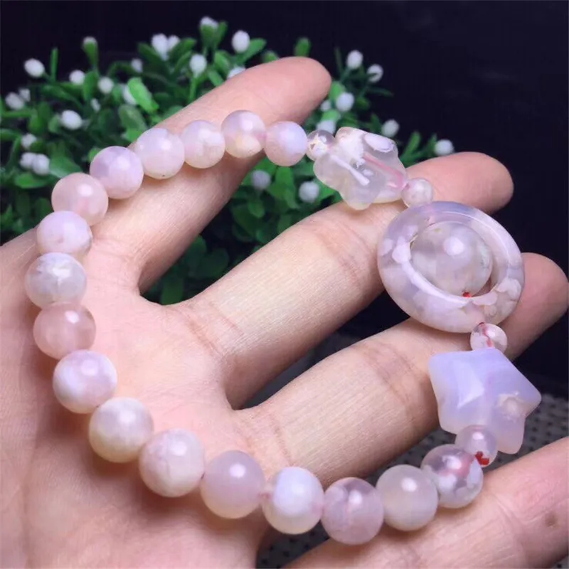 Moon & Star Blossom Agate Beaded Crystal Bracelet Gemstone 