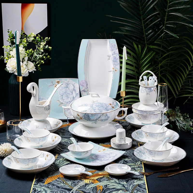 Jingdezhen Fabrikpreis Bone China Schüssel Teller Löffel Geschirrset Keramik Tafelservice