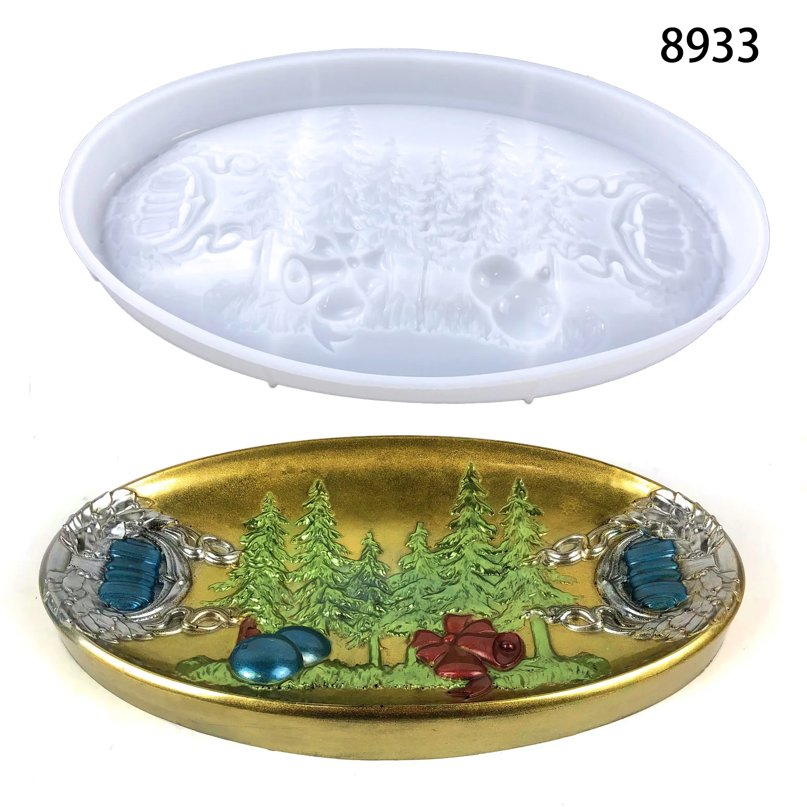 8933 Christmas oval Silicone tray molds Epoxy Resin Casting tray Mold  Jewelry Container Storage Plate Mould