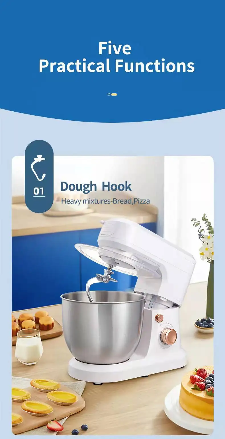 5 In 1 Professional Cake Mixer Machine With Rotating Bowl Food