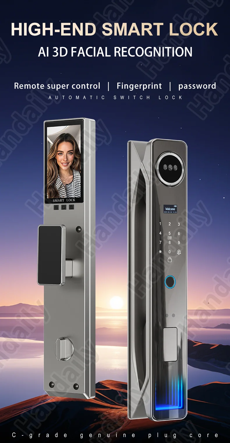 handaily video intercom 3d face authentication fingerprint door lock easy to install tuya smart lock smart home products h26-1