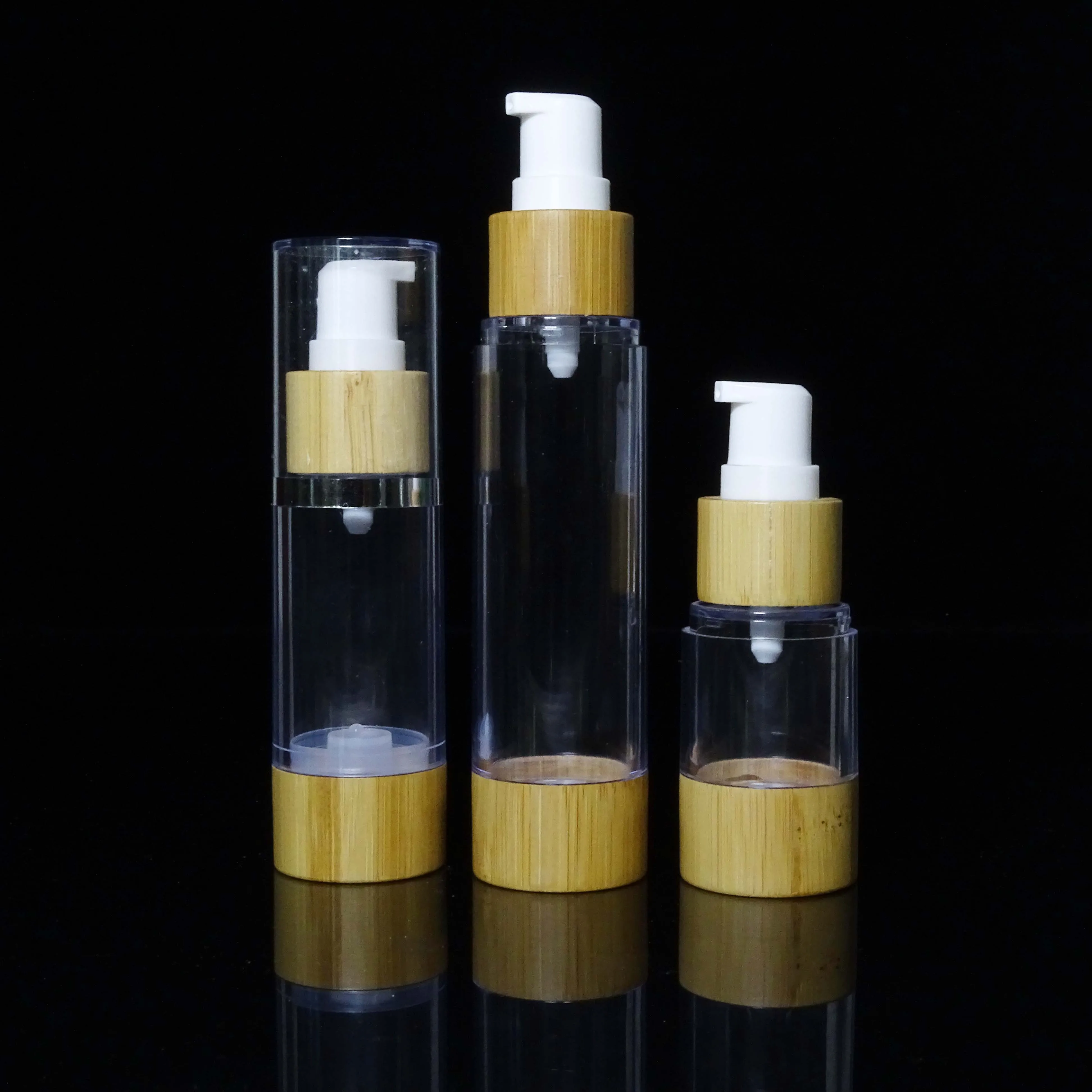 Bamboo Airless Bottles Custom Brand Airless Bamboo Lotion Pump Bottle For Shaving Cream 15ml 30ml 50ml