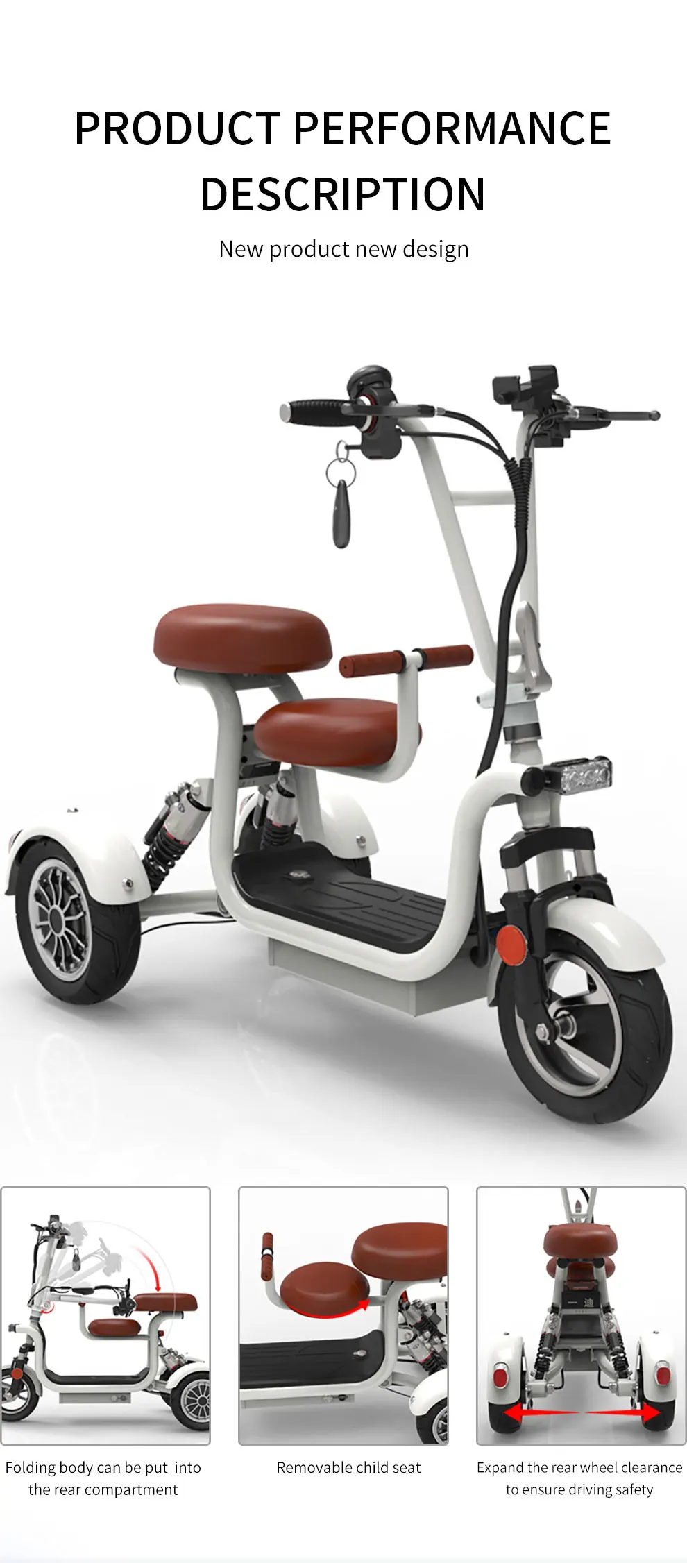 Yidi Mini Electric Tricycle 400w 48v Electric Trike With Child Seat 3