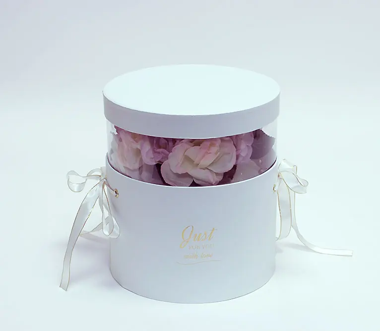 Luxury Custom PVC Rose Gift Box Round Paper Flower Display Packaging Box With logo Transparent Round Flower Box