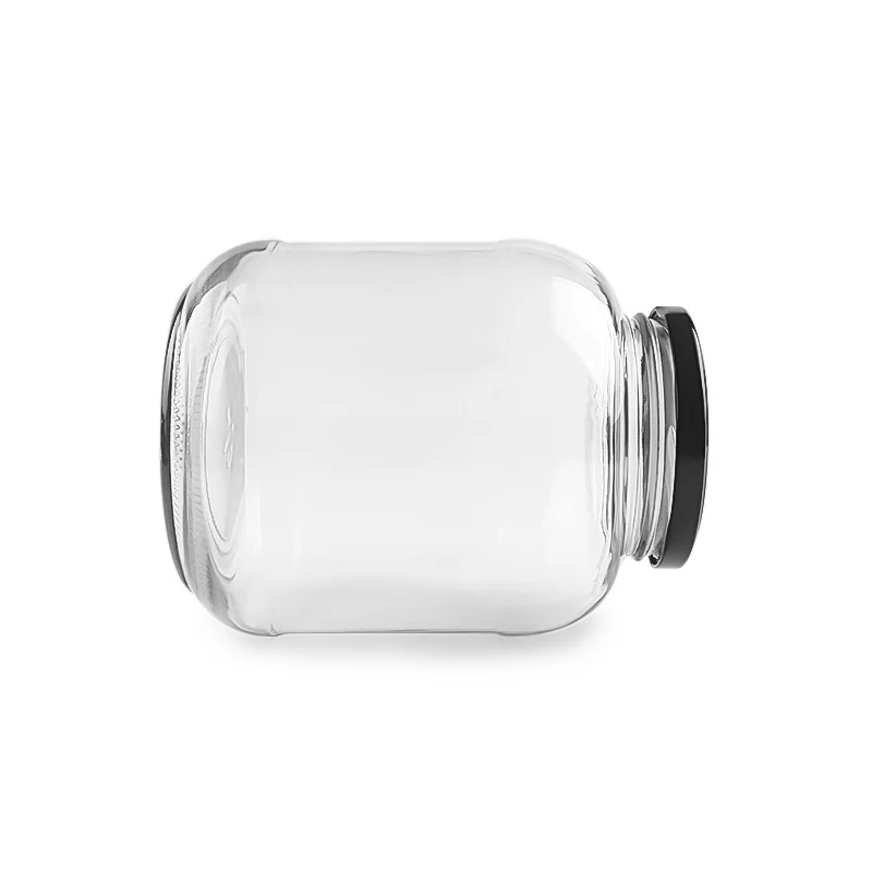 Barattolo di vetro rotondo trasparente con coperchio ermetico in metallo per yem Barattolo di vetro rotondo trasparente con coperchio ermetico in metallo per yem