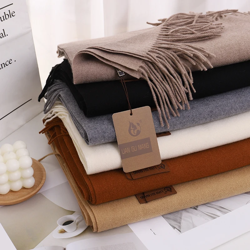 Women's solid color autumn and winter imitation cashmere shawl monochrome cape solid color shawl main image 0
