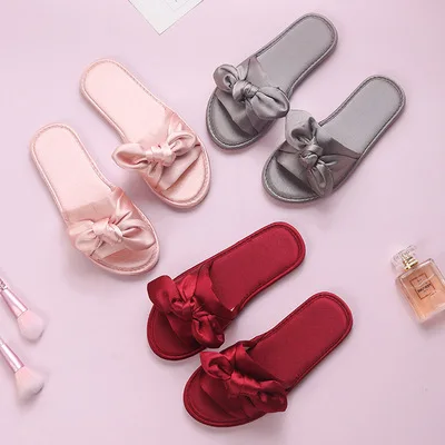 Soft Satin Slippers with Custom Bow Tie Comfort Style