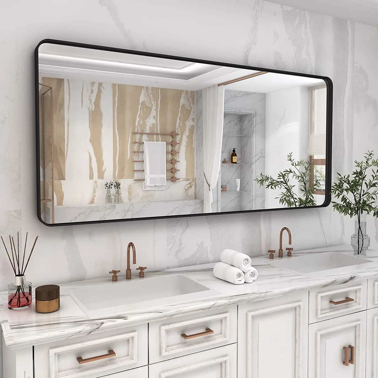 Modern Black Gold Large Metal Frame Wall Mounted Bathroom Mirrors Home