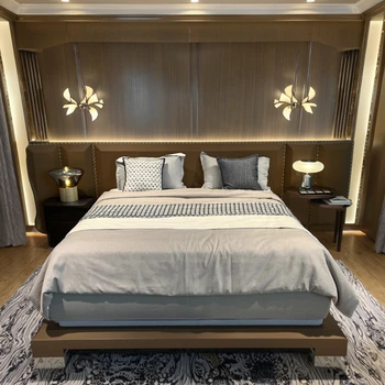 High-End Contemporary Single Bed Frame Platform Design with Stitched Leather Accent Headboard for Sophisticated Home Bedrooms