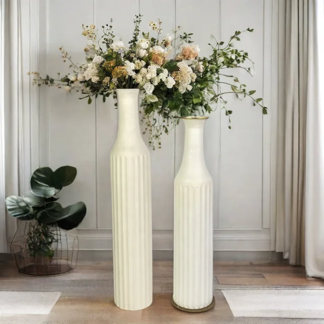 Lander Large ModernTall Floor White Metal Decorative Vase For Home Decor