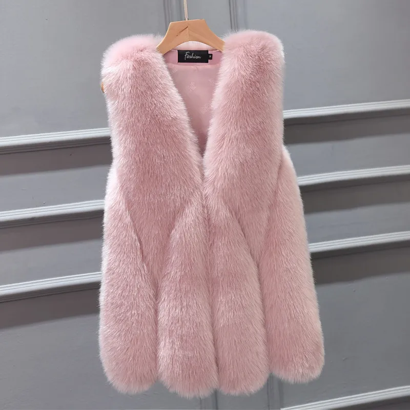 Dainzuy Womens Faux Fur Vest Coat Warm Long Faux Fox Fur Vest Waistcoat Sleeveless Jacket Outerwear 